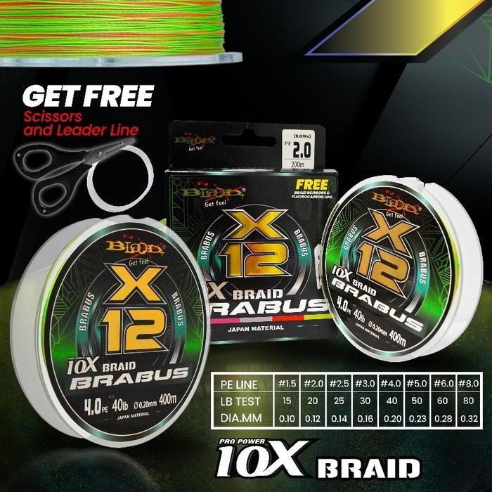 Senar Pancing PE X12 Brabus 200/400 Meter - PE1.5/200Meter