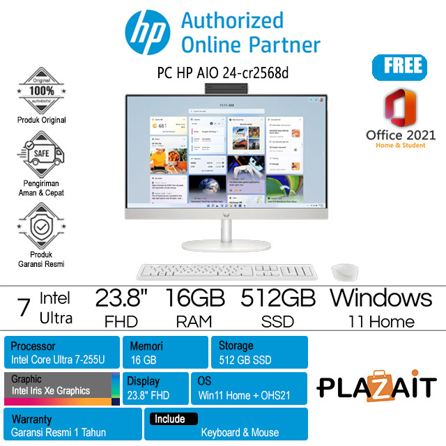 HP PC AIO 24-cr2568d /Intel Core Ultra 7-255U/16GB/512GB SSD/Intel Iris Xe Graphics/23.8″ FHD/W11 Ho