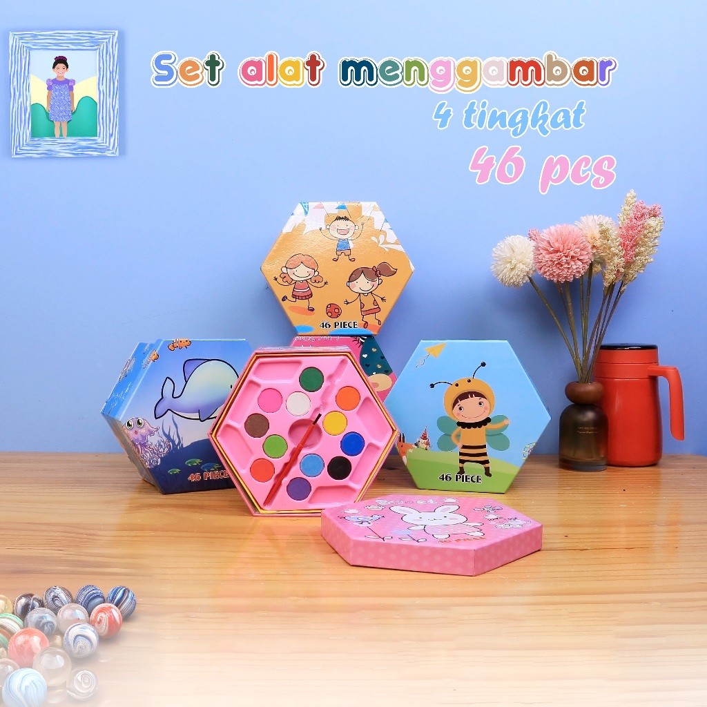 

QH223344 - Alat Lukis Set 46 pcs Crayon Mewarnai Pensil Krayon Warna Alat Menggambar atau Mewarnai