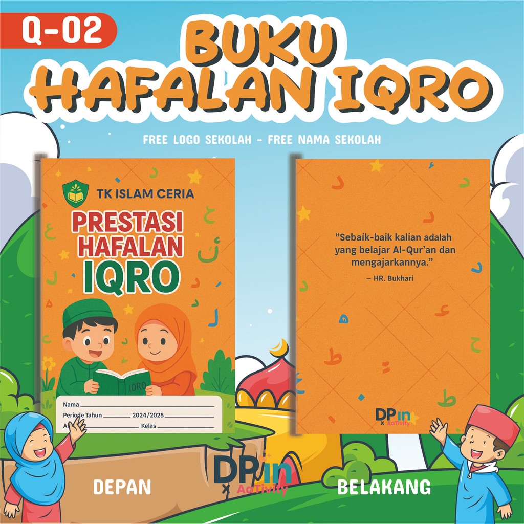 

Q02 - Custom Buku Hafalan Iqro Anak TK PAUD Custom Nama & Logo Sekolah Desain Lucu Edukatif Ukuran A6