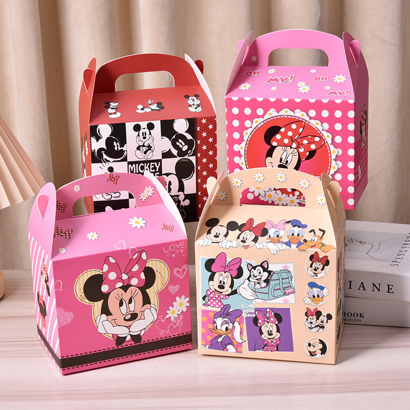 

12/24pcs Disney Donald Duck Minnie Mouse Cake Candy Gift Box Handheld Baby Shower Birthday Favour Boxes Kids Party Deco Supplies
