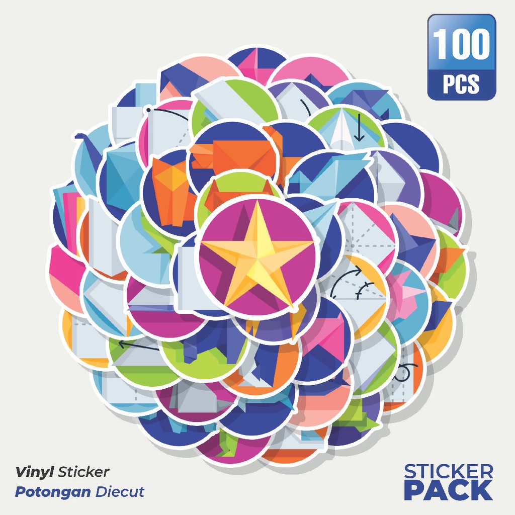 

Super Hemat! 100 PCS Stiker Origami Pack Waterproof Aesthetic- Untuk Laptop, Motor, dan Helm - Paper Stationery Pack