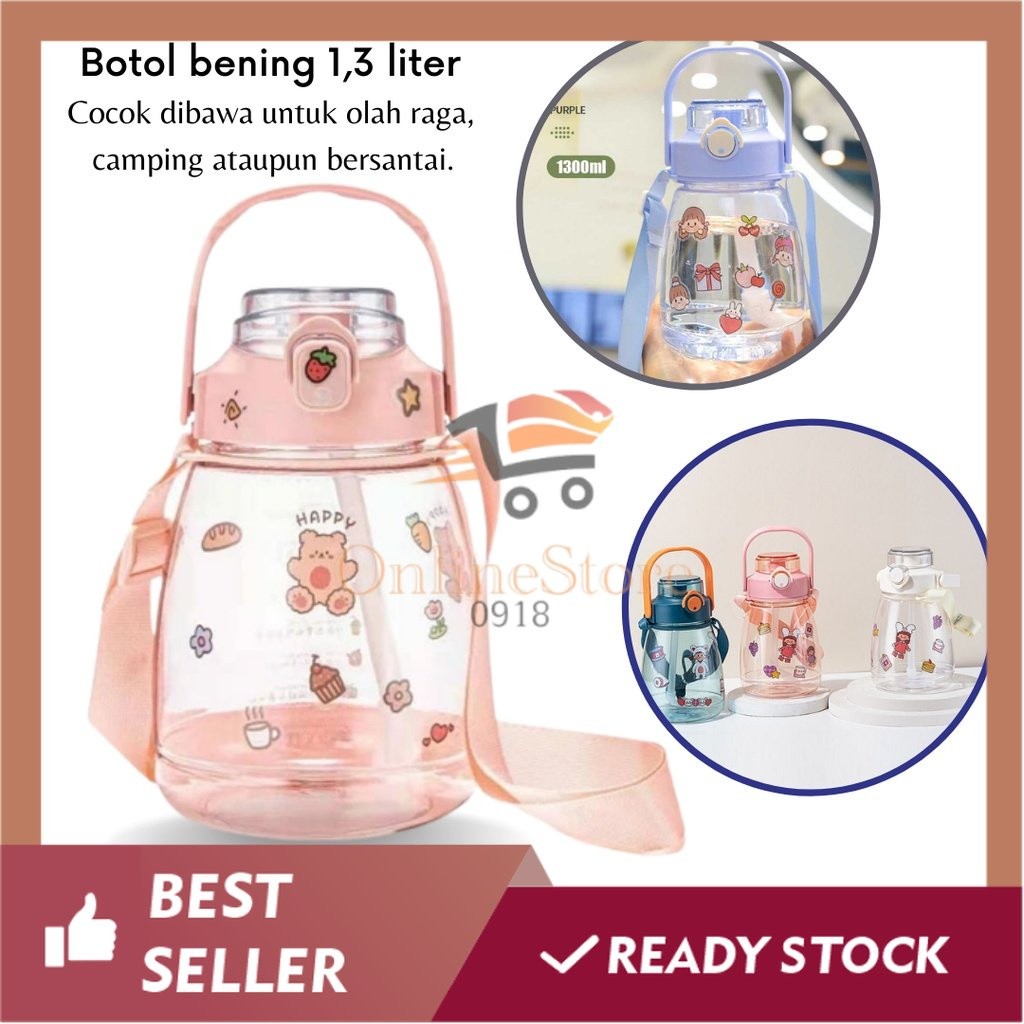 OS -E105-  BOTOL MINUM VIRAL 1.3 LITER TRANSPARAN  / BOTOL MINUM VIRAL STICKER / BOTOL MINUM PENANDA