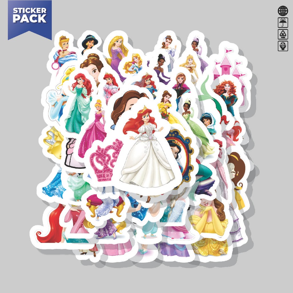

[100PCS]Stiker Pack Stiker Princess Disney Aesthetic Vinyl Anti Air Dekorasi Sticker Laptop Buku Journal Koper Helm Casing HP Gitar Helm Skateboard