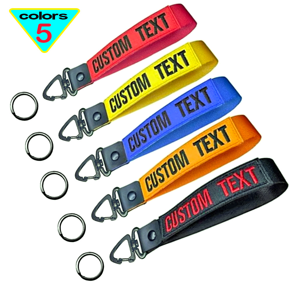 

Custom Name Personalized Keyrings Rotary triangle buckle Embroidered Keychain Wrist Strap Car Key Tag