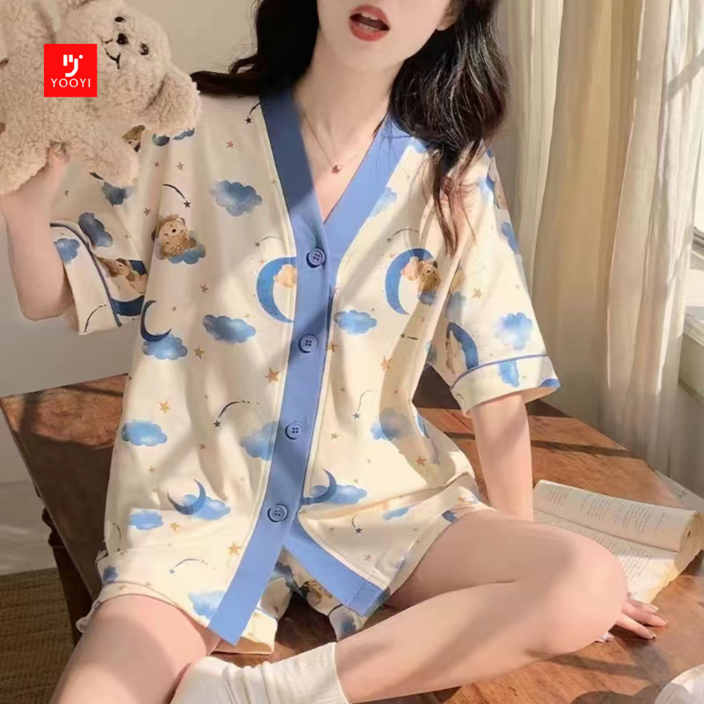 HIRO.SHOP Yooyi Baju Tidur Wanita Set Dewasa Sexy Jumbo Celana Pendek Piyama HP Perempuan Model Keme