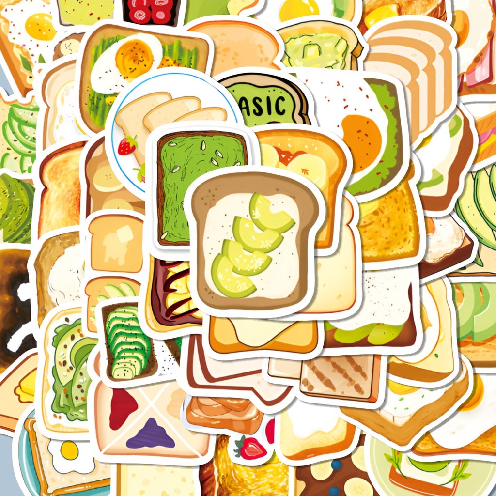 

100PCS Lucu Stiker Piece Funny Toast [Potongan Roti Panggang] Stiker Aesthetic Stiker Anti Air Stikers Berperekat Waterproof sticker decal buat Motor Helm Buku Journal Koper Casing HP Laptop Botol Minum Hadiah anak