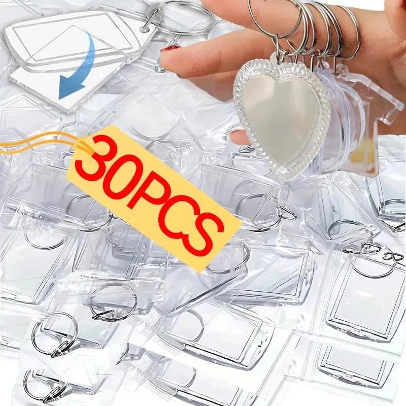 

5/30Pcs Variform Blank Photo Frame KeychainsTransparent Acrylic Insert Photo Split Key Pendant DIY Couple Anniversary Gifts