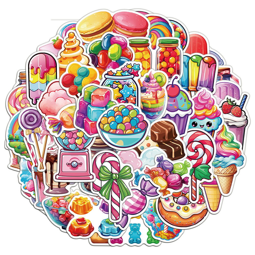 

50PCS Colorful Candy Decorative Stickers Cartoon Cute Notebook Tablet Hand Account Phone Case Luggage Stickers