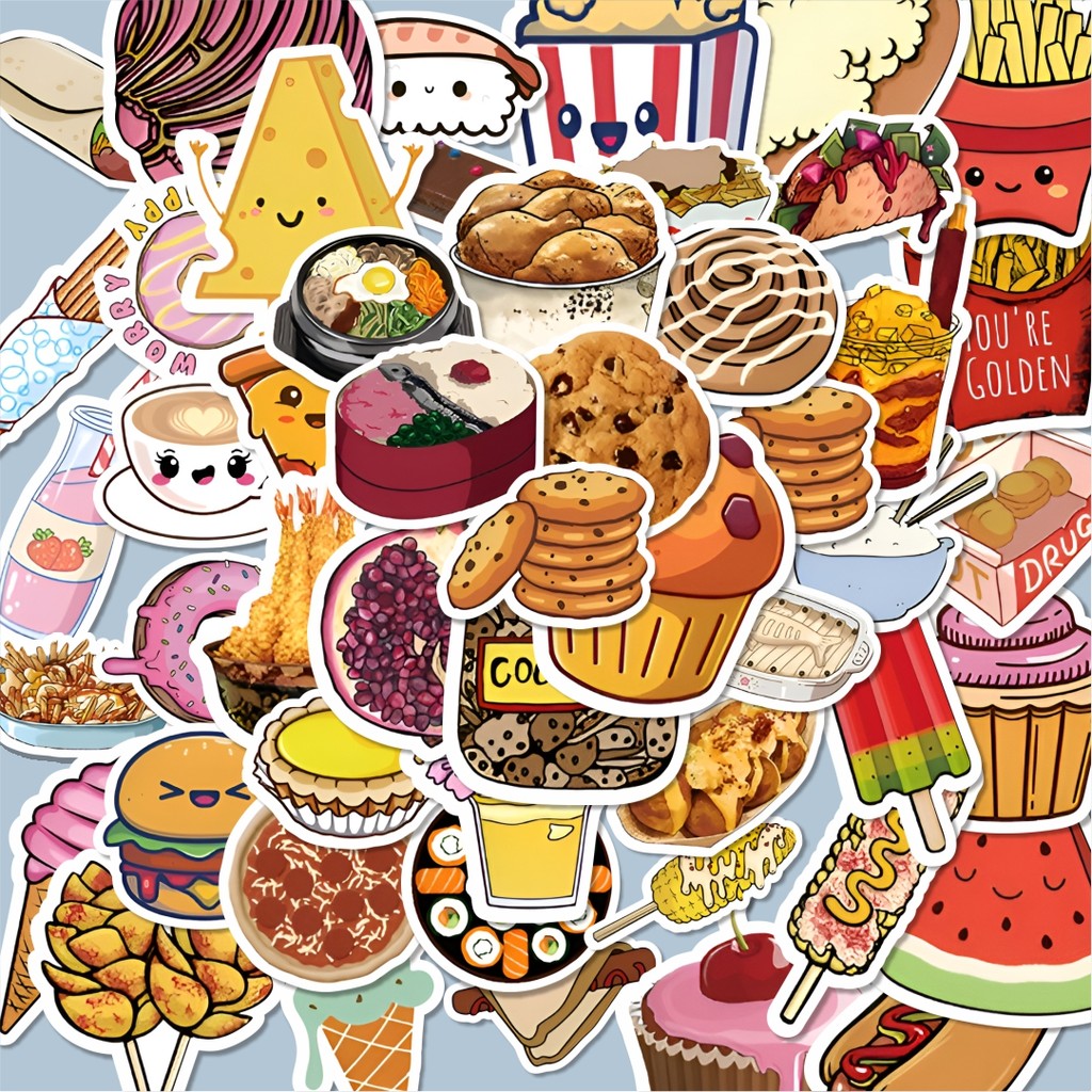 

100PCS Lucu Stiker Cute and Delicious Food [Makanan Lucu dan Lezat] Stiker Aesthetic Stiker Anti Air Stikers Berperekat Waterproof sticker decal buat Motor Helm Buku Journal Koper Casing HP Laptop Botol Minum Hadiah anak