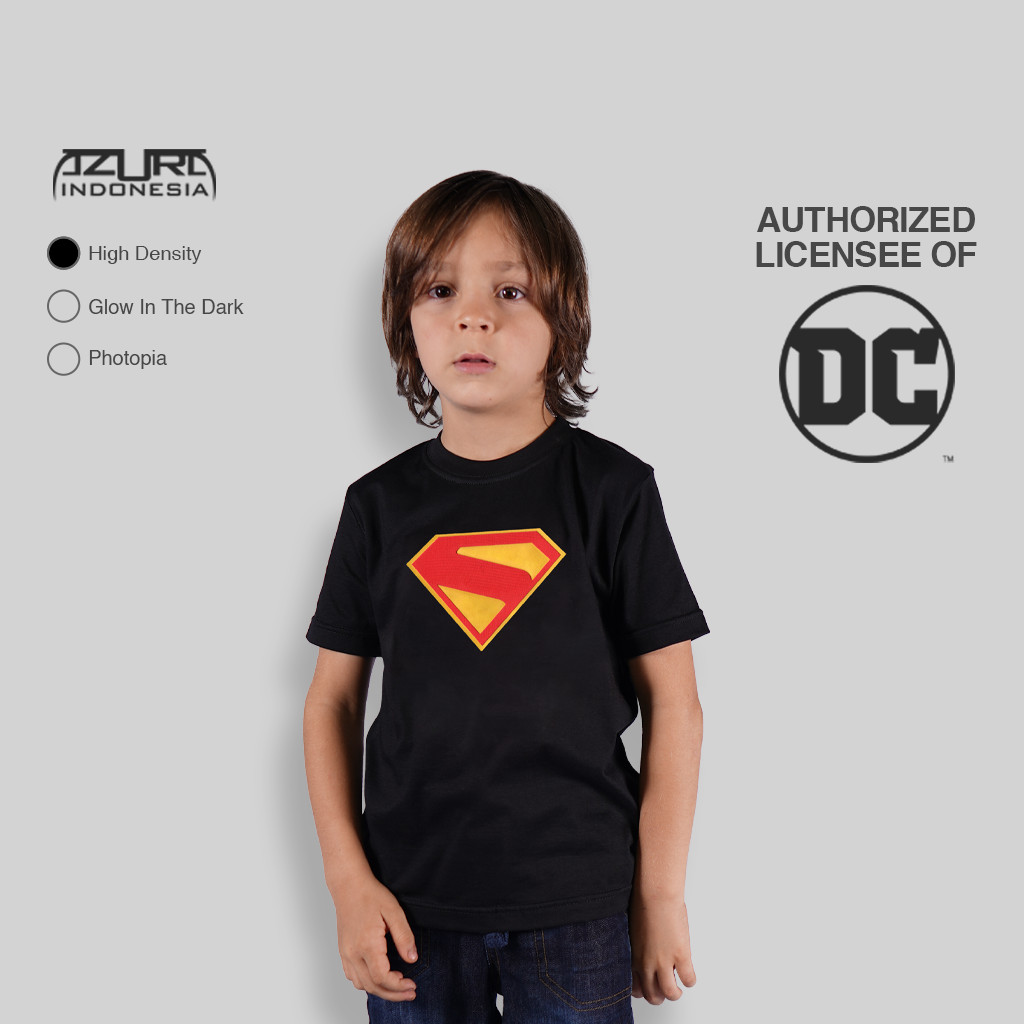 Azura Tshirt DC Comics Original Superman 2025 Logo Motif Stitch Hitam Anak