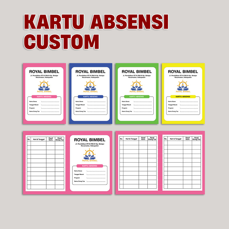 

0074 Kartu Absensi Custom / Kartu Absensi Bimbel Les
