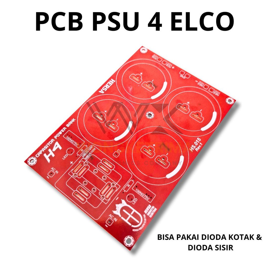 PCB Power Supply Ampli Penyearah AC Ke DC Support Dioda Kiprok/Sisir Isi 4 Slot Elco