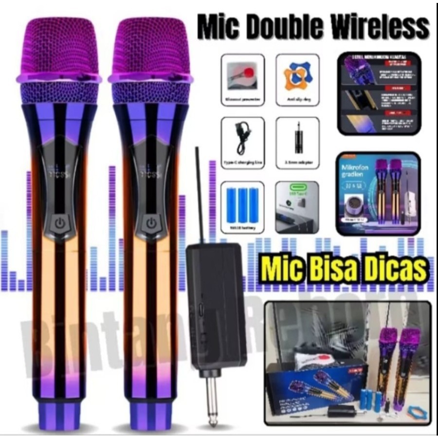 

Microphone Professional Wireless Mic Double Fleco M-32 Jack Besar 6.5 include adapter jack kecil 3.5