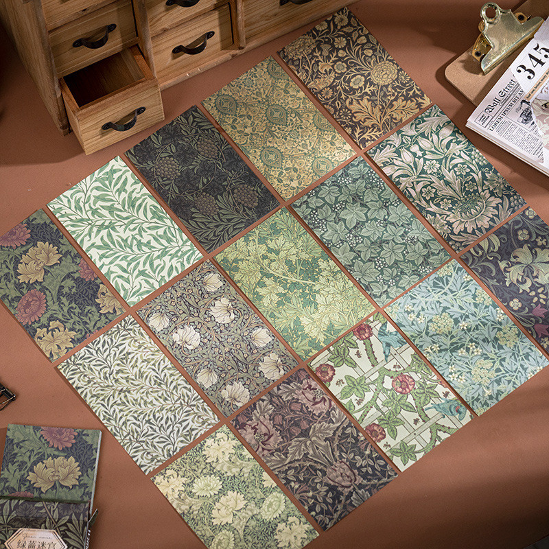 

60 pcs/boxed Vintage Morris pattern material paper handmade DIY Scrapbooking Junk Journal Background paper