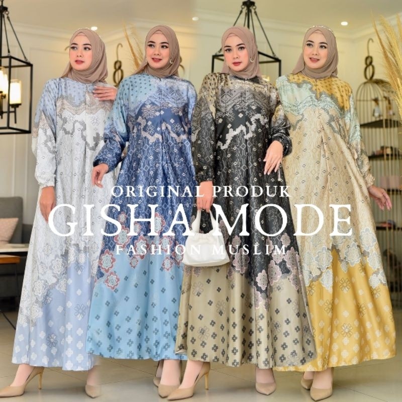 Gamis BERLIIN Bahan Silk Premium Motif Bunga Premium Fashion Muslim Kekinian Murah Bisa Jumbo LD 110