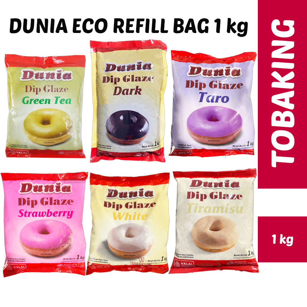 

Dunia Dip Glaze Eco Refill Bag 1 kg Topping Donut Dark Strawberry Taro Tiramisu Green Tea HALAL