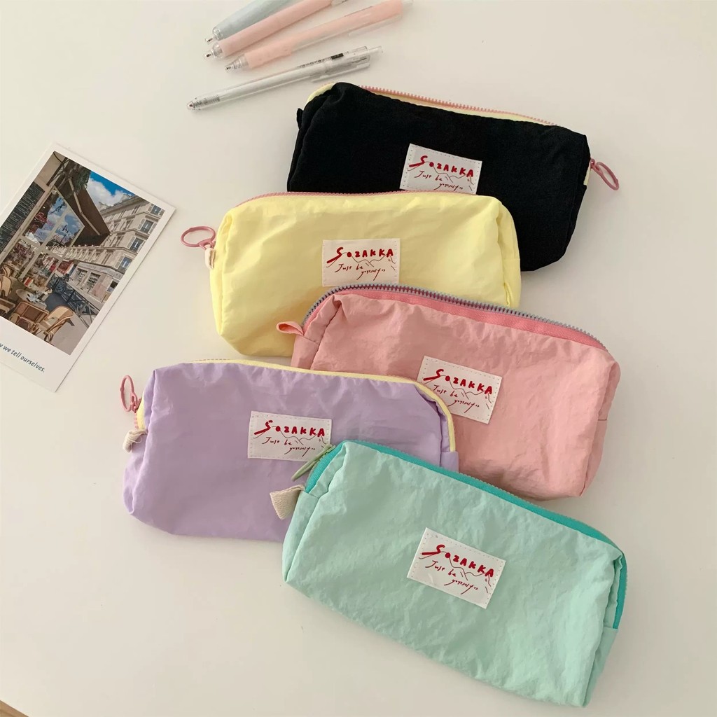 

Ins Style Macaroon Color Fabric Pencil Bag Portable Cosmetic Bag Korean Simple Style Stationery Organizer Bag Clutch Bag