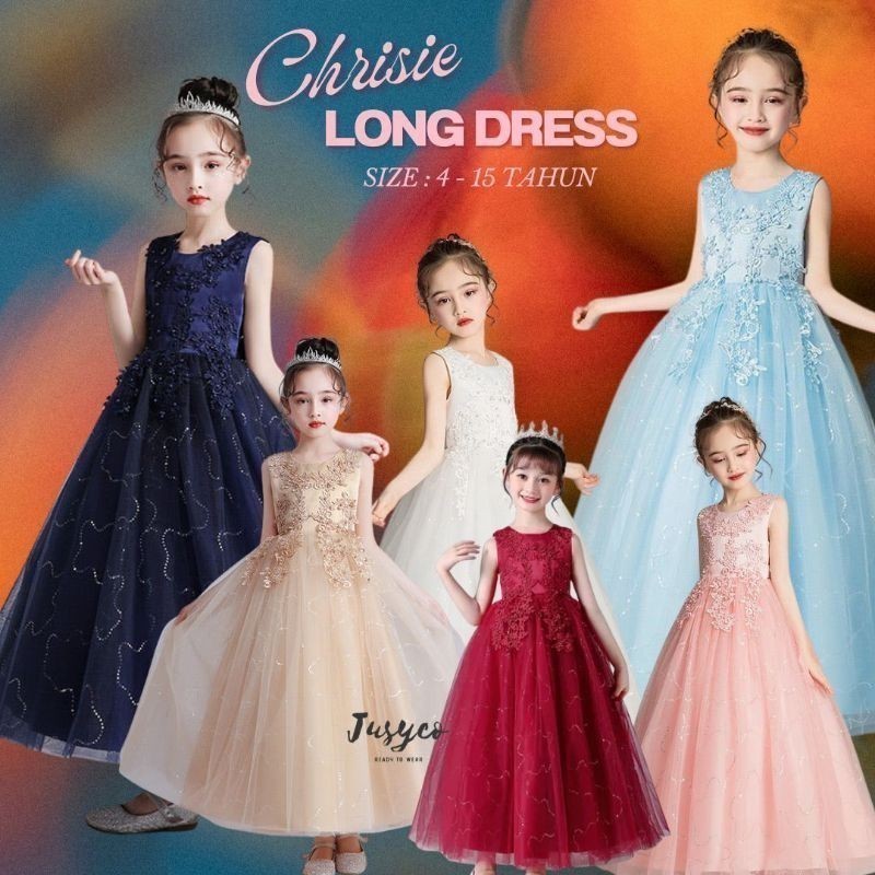 Chrisie LongDress Gold Maroon Navy White Dress Pesta Anak Perempuan