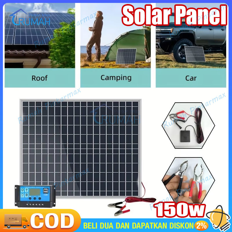Solar Panel 150W Panel Surya Solar Charge Controller LED Display Solar PWM 12V/24V 10A 20A 30A 50A 6