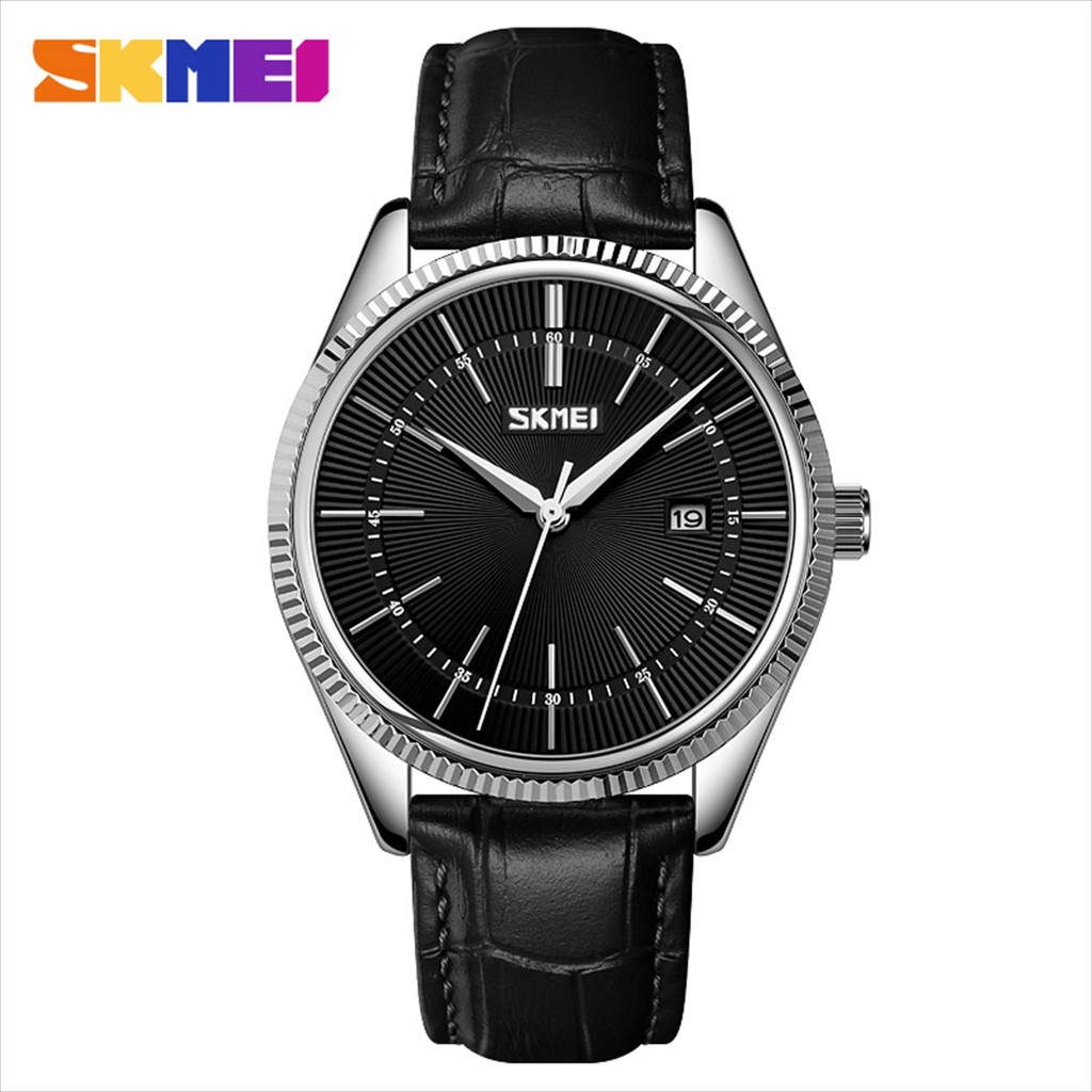 Jam Tangan  Pria SKMEI 9298 Analog Date Leather Strap Original Fashionista.id