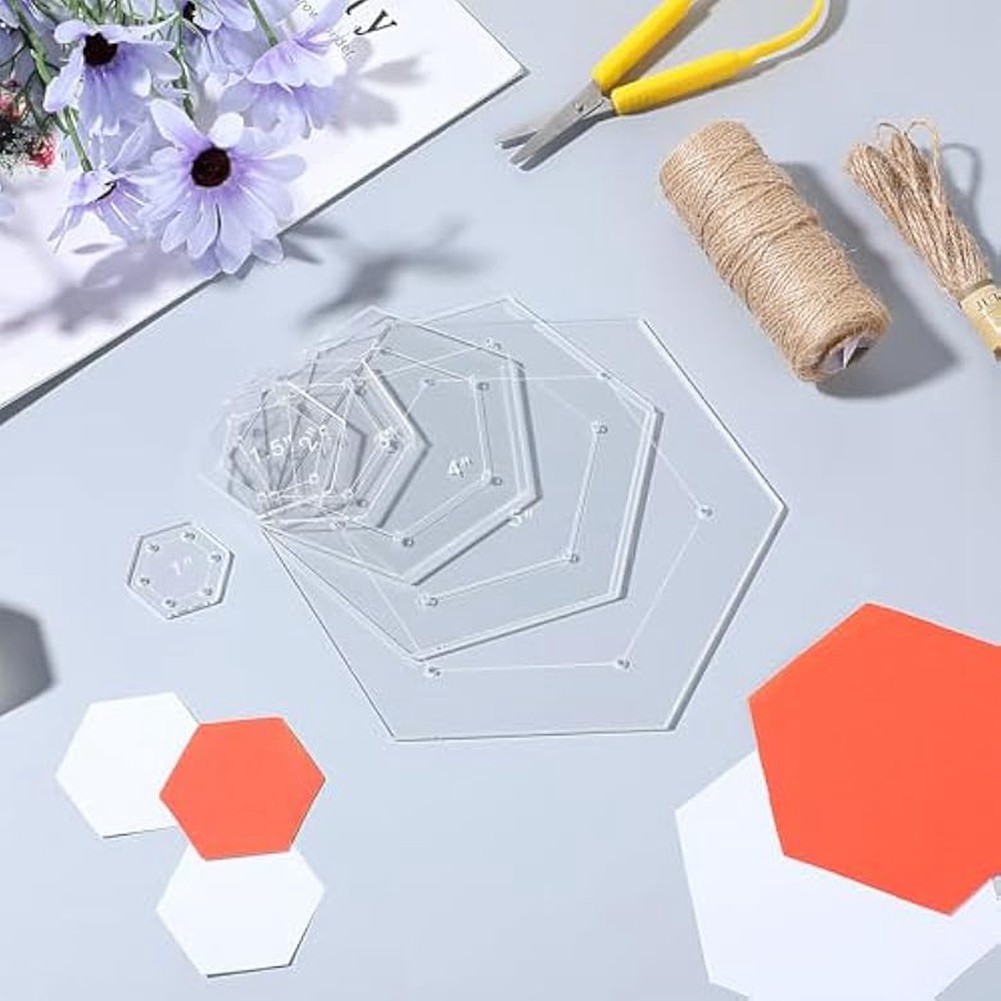 

New 6Pcs Hexagon Quilting Template Acrylic Quilting Rulers & Templates,Piecing Sewing Templates Seam Allowance
