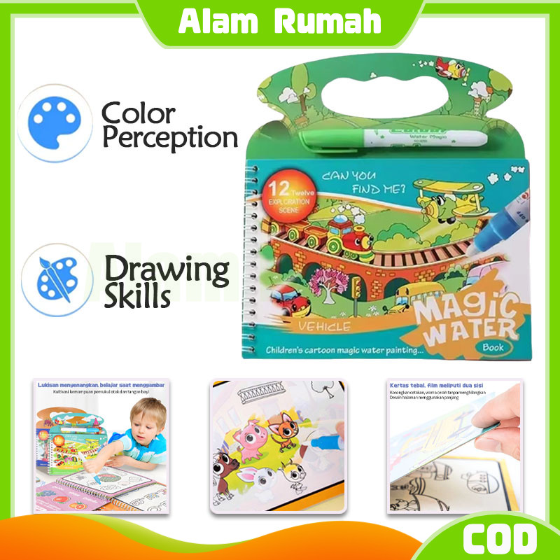 

Magic Water Book/Buku Gambar Ajaib Mewarnai / Edukasi Anak Mainan Gambar Pen Air