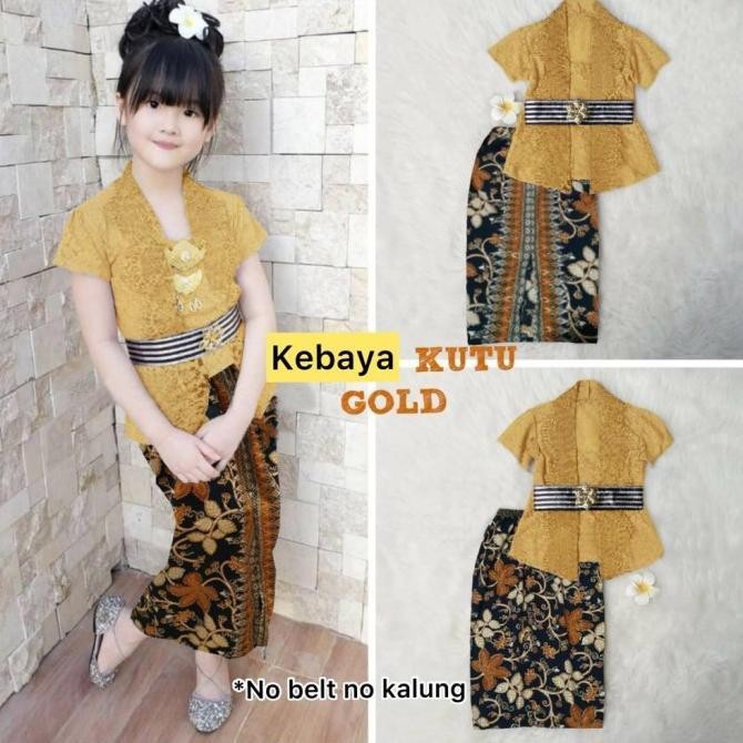 /Murah Baju Kebaya Anak Perempuan Pakaian Adat Tradisional Bali Jawa - Gold, M