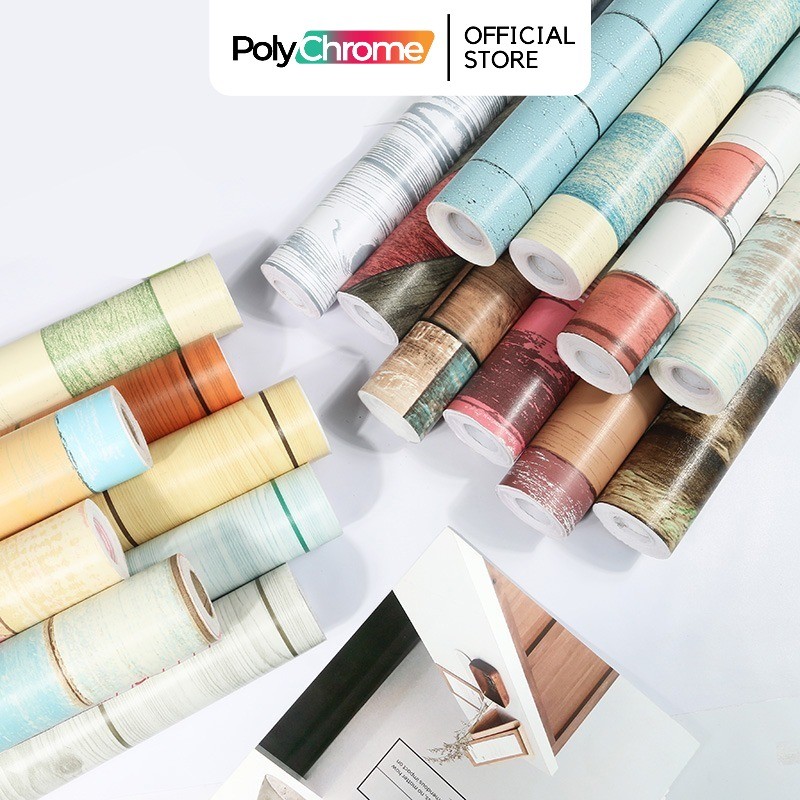 Wallpaper Dinding Stiker Salur Kayu Garis Kayu Stripe Papan Tripleks Biru Putih Coklat GH CY GH161 G