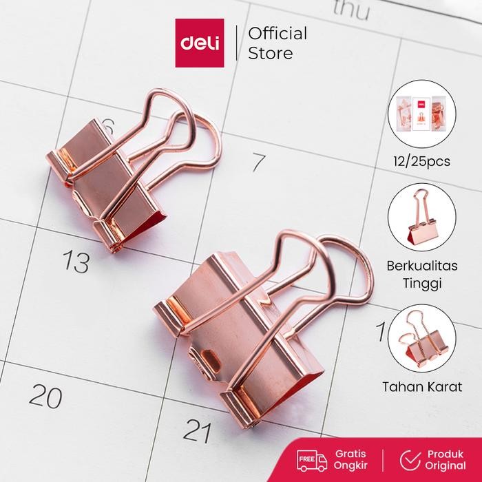 

Promo Deli office binder clip, Penjepit kertas Rose Gold 78200 78201 - No.4 isi 25pcs