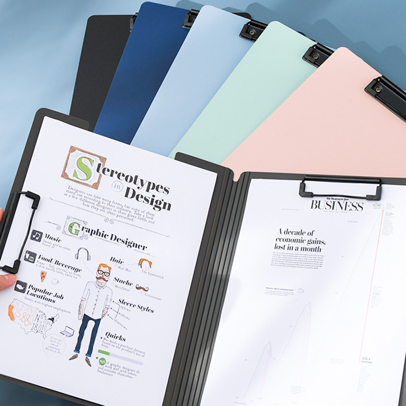 

A4 File Folders Clipboard Double Clip Clip Board 100 Sheets Office Documents Organizer Writing Pad Paper Storage School Supplies