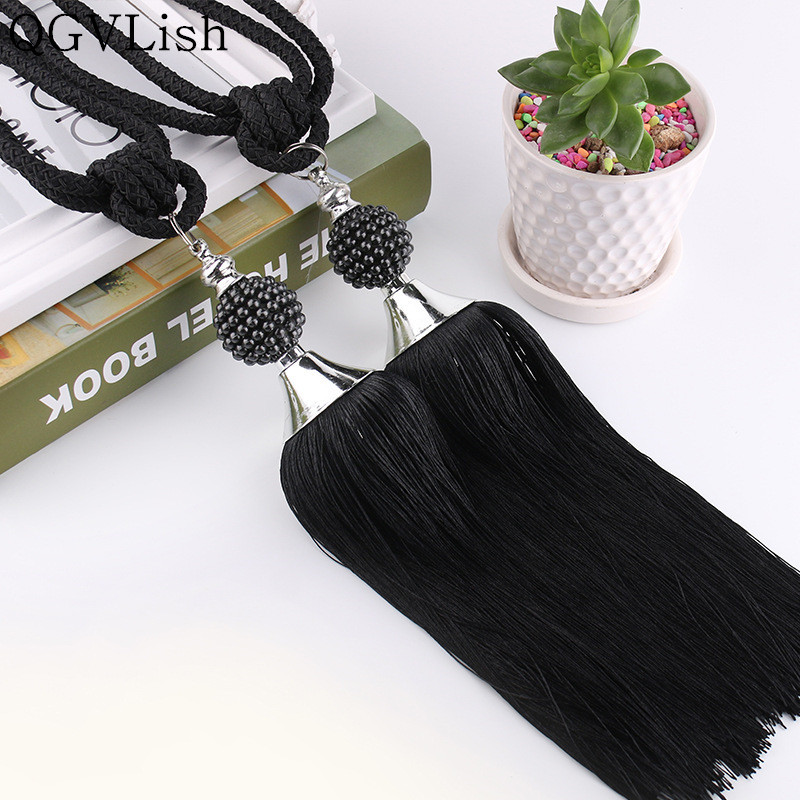 

QGVLish 2Pcs Pearl Beads Curtain Tiebacks Tassel Fringe Curtain Hanging Ropes Brush Buckle Straps Curtain Accessories Home Decor