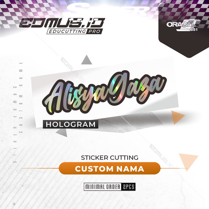 

Sticker Hologram Cutting Custom Nama bahan Oracal Tahan Air