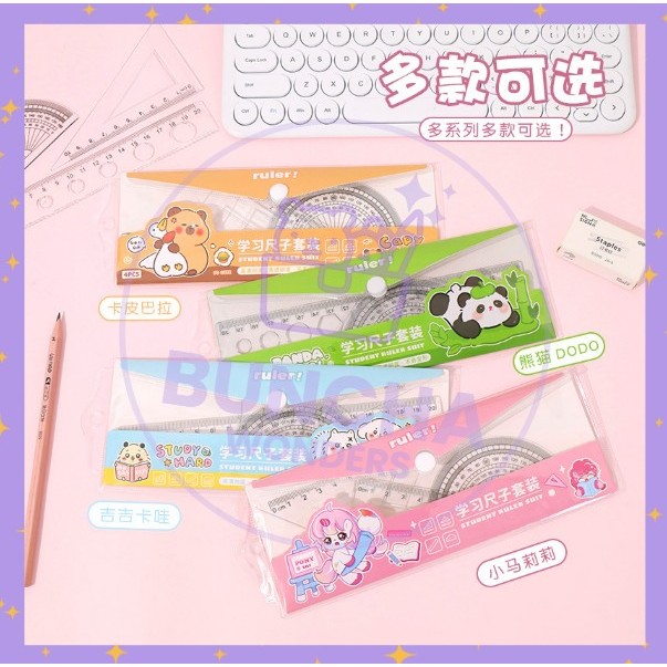 

BW PROMO Penggaris / Penggaris Set / Penggaris 4 In 1 Busur Kapibara Panda Sekolah S-AT023