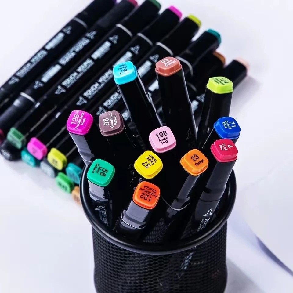 

48Colors Alcohol Based Marker Pen Set Dual Tip Double Head Black Barrel Drawing Painting for Kids School Supplies Design