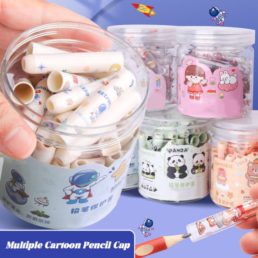 

35PCS/Box Plastic Pencil Cap Transparent Capybara/Astronaut/Panda Pencil Protective Case Solid Color Pen Tip Protector