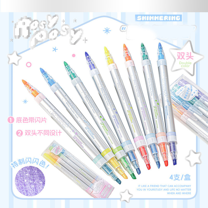 

Shimmering Color Stacking Flash Pen, Double Headed Fluorescent Pen, High Appearance Marking Pen