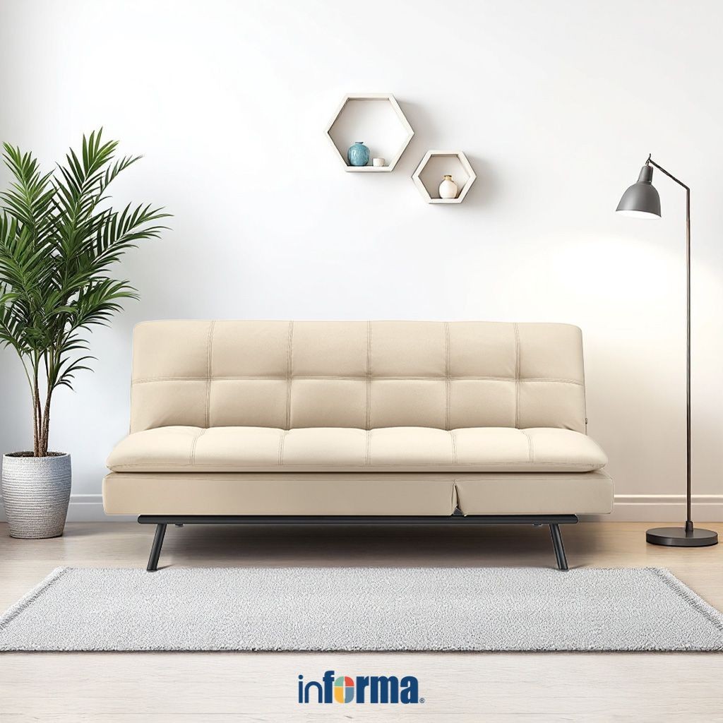 Informa Dayton Sofa Bed Kulit - Krem Tempat Duduk Multifungsi Sofa Tidur 2In1 Kursi Santai Serbaguna