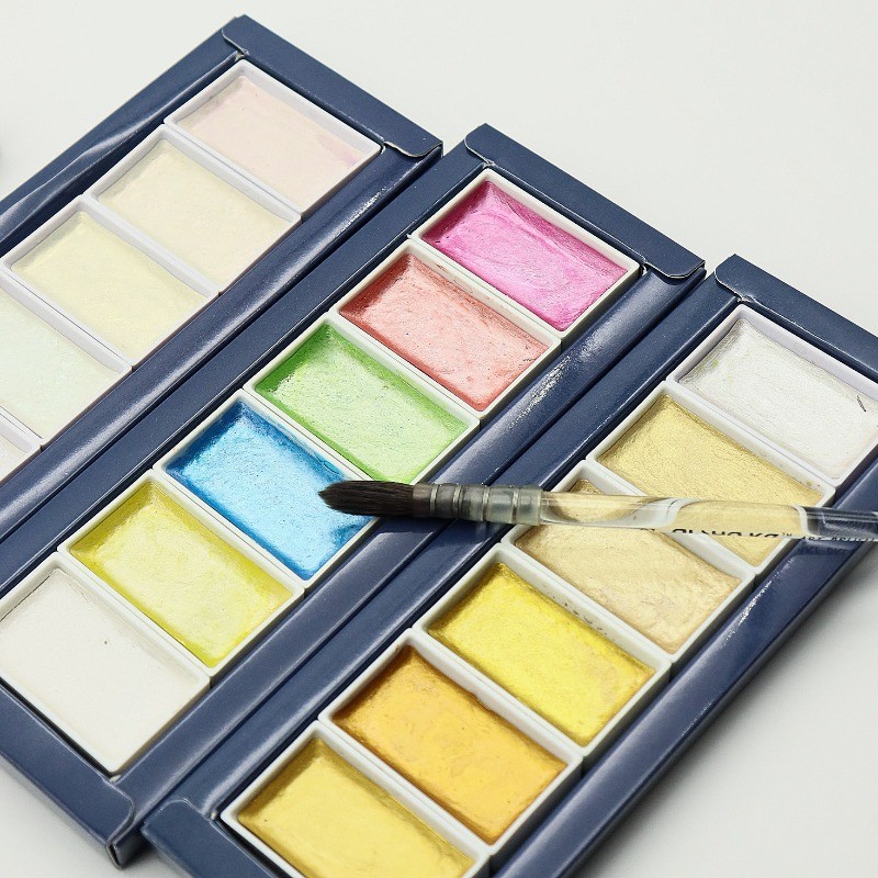 

POEZIE Metal/Pearl Color Solid Watercolor Pigment 6-Color Set Large Color Block Starlight Color Nail Art Paint Art Supplies