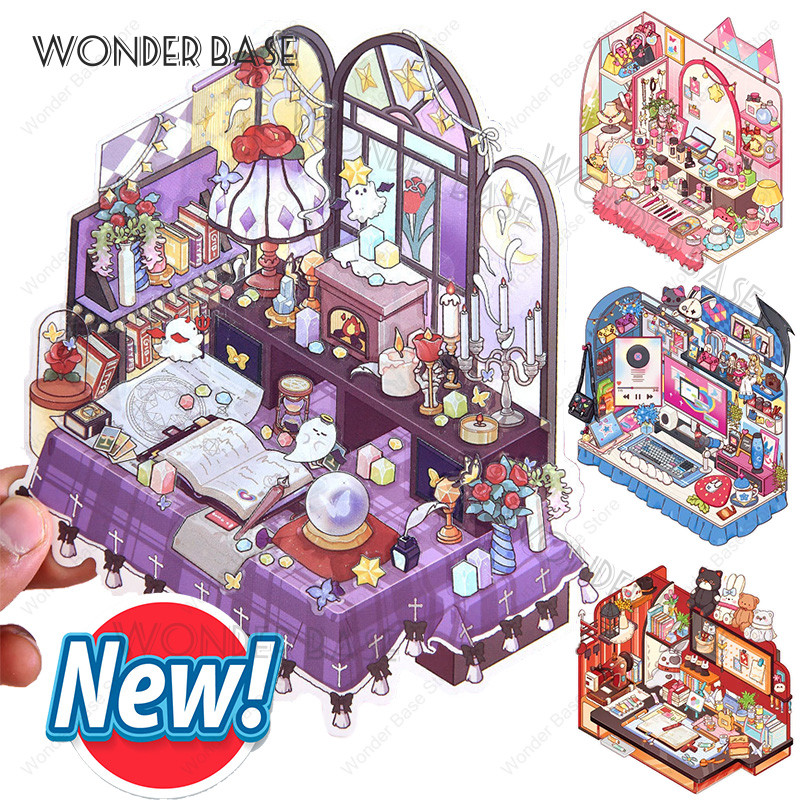 

3D DIY Plus Size Corner Desk Miniature Scene Sticker Landscape Stickers Pocket Cabin Stacked Stickers Gift for Kid Child Student
