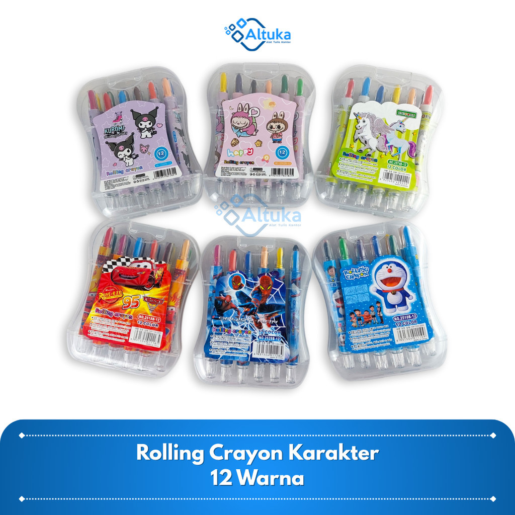 

Krayon Putar/ Rolling Crayon Pendek 12 Warna Karakter Cewek Cowok Labubu Kuromi Spiderman dll