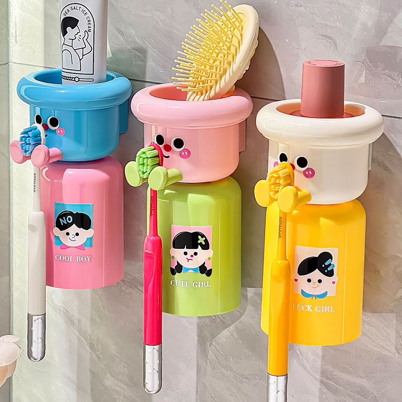 Tempat Sikat Gigi Tempel Magnet Karakter Anak Lucu / Magnetic Toothbrush Holder Set Cangkir Rak Odol