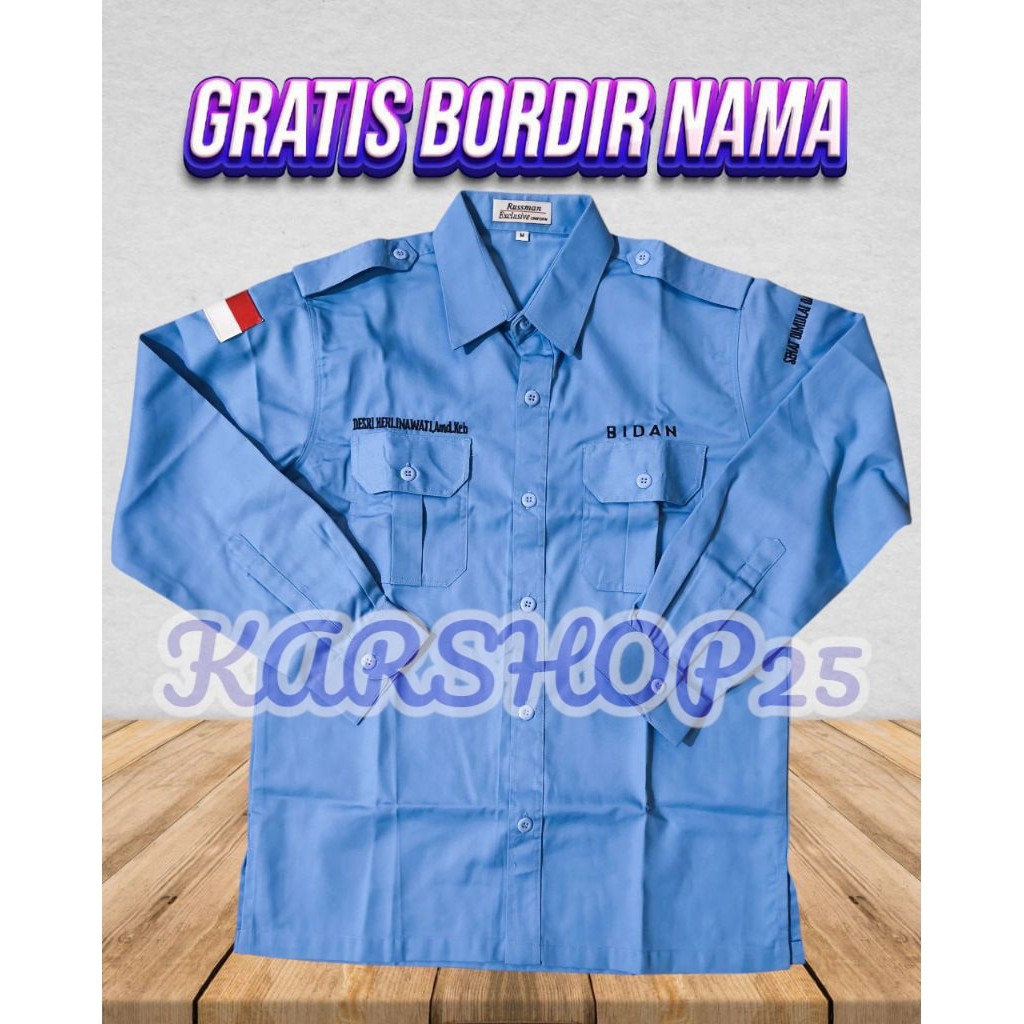 KEMEJA BIDAN SEHAT DIMULAI DARI KITA LENGAN PANJANG TERBARU SERAGAM PDH BIDAN BEST SELLER