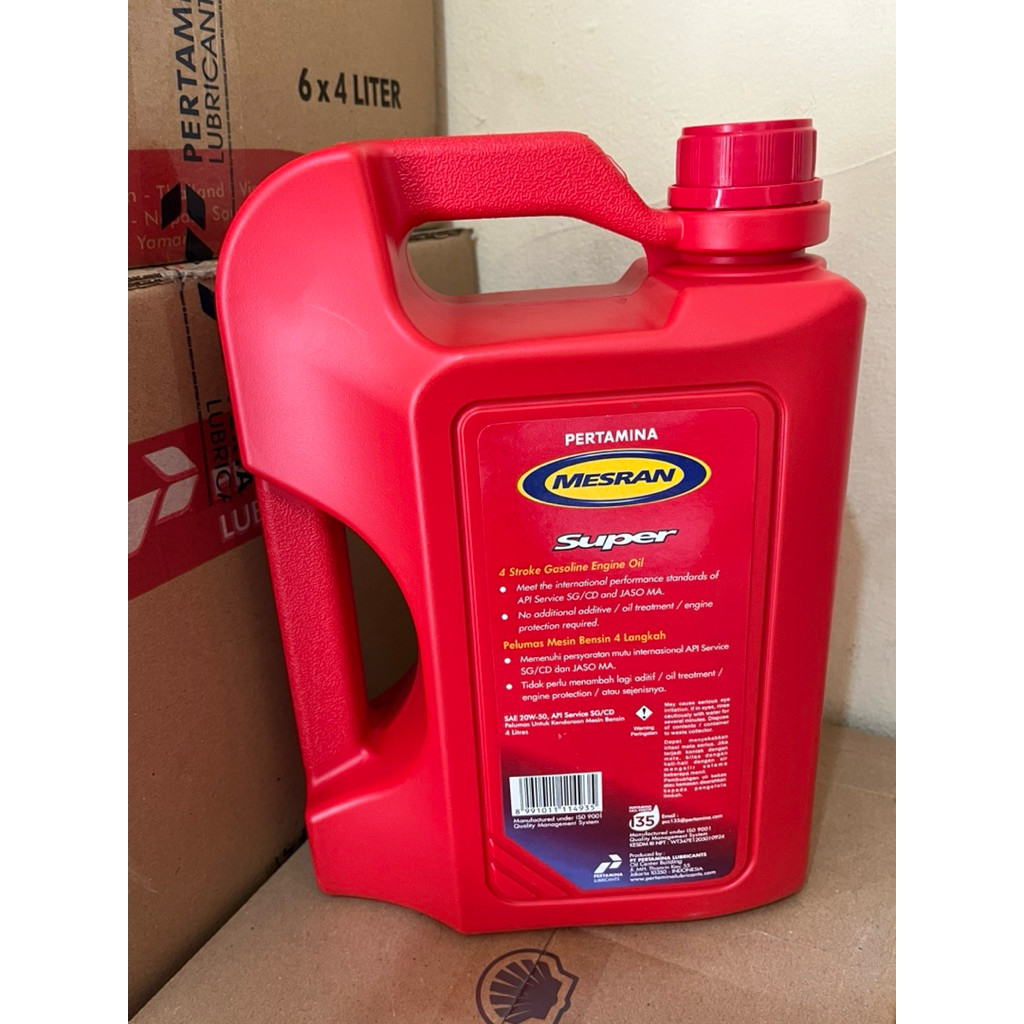 LUNDONGSHOP OLI PERTAMINA MESRAN SUPER 4 LITER SAE 20W-50 PELUMAS OIL MESIN MOBIL BENSIN AVANZA XENI