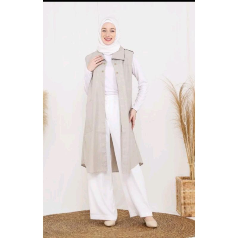 OUTER ROMPI VEST PANJANG ATASAN WANITA MUSLIMAH BAHAN OXFORD TEBAL HALUS AISYAH