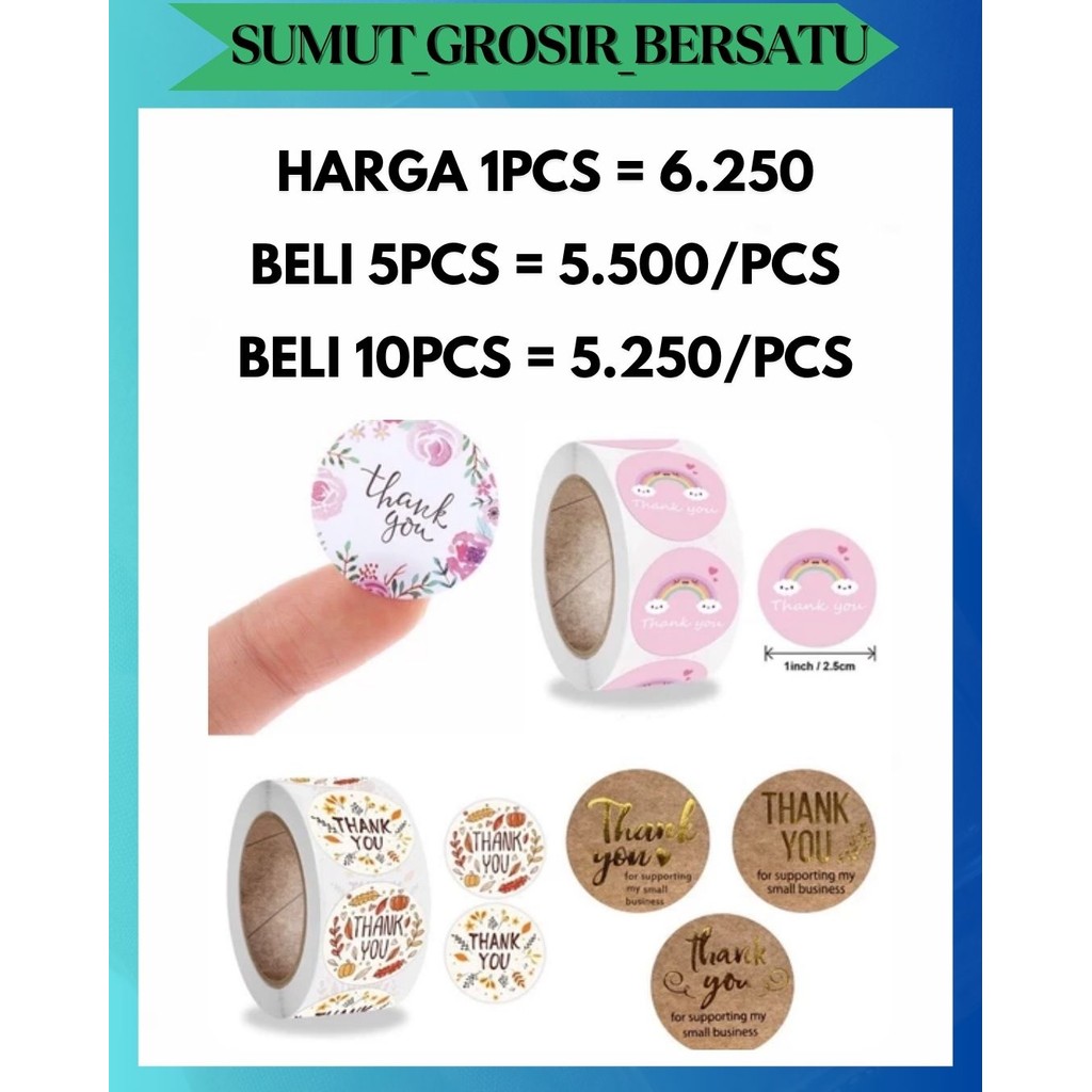 SGB STICKER THANK YOU TEMPEL MOTIF LUCU / STIKER UCAPAN TERIMAKASIH BULAT ROLL