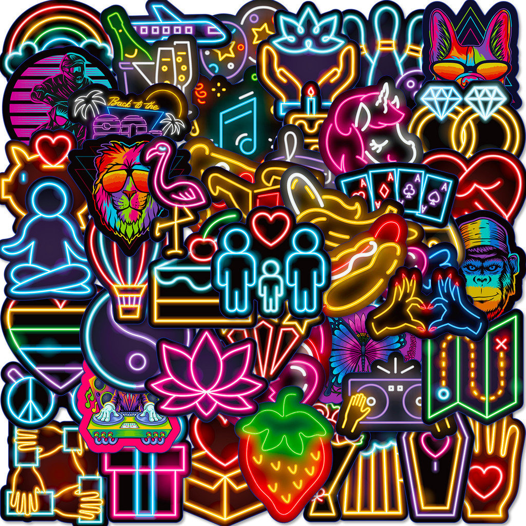 

10/25/50pcs Neon Light Cartoon Stickers Graffiti for DIY Suitcase Water Bottle Phone Laptop Guitar Car Motorcycle Skateboard