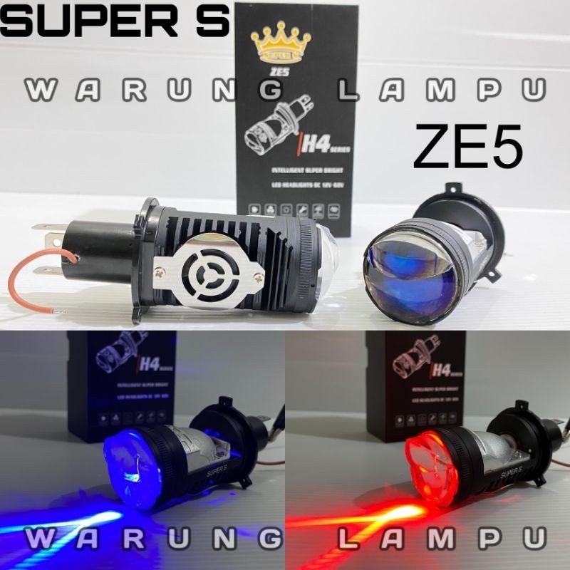OXT.SHOP RAFA.SHOP Lampu Depan H4 ZE5 Mini Projector Blue Lens Devil Eyes Super S Plus Kipas Pending