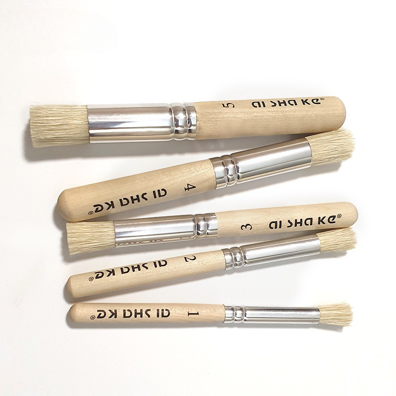 

5pcs/set Wooden Short Watercolor Paint Brushes for Kids Adult Bristle Flat Round Head Art Oil Painting Brush Art Paint Supplies