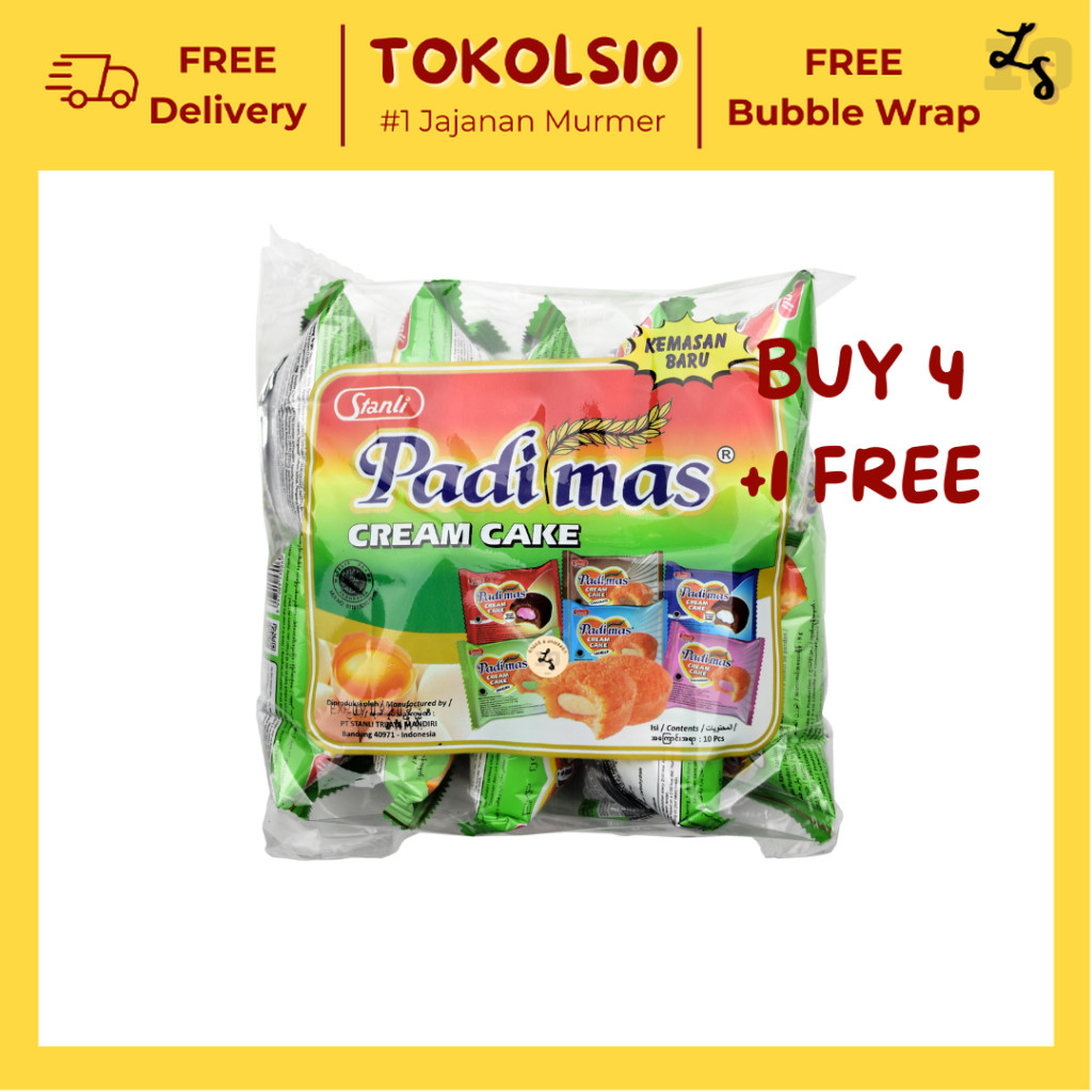 

[BELI 4 GRATIS 1] Bolu Padimas Cream Cake Lembut Rasa Coklat/Vanila/Pandan/Stroberi Isi 10 pcs